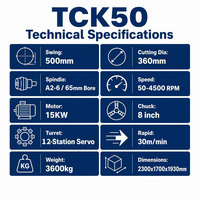 Tour CNC à banc incliné haute précision TCK50, portée de coupe 500 mm, broche 15 kW, mandrin hydraulique 8 pouces A2-6 pour le tournage des métaux