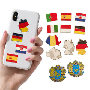 สติกเกอร์โลหะติดโทรศัพท์แบบกำหนดเอง โปรโมชั่น ธงชาติประเทศในยุโรป เยอรมนี สเปน อิตาลี โปแลนด์ พร้อมแผนที่  พิมพ์พร้อมกาว - Product Image 1
