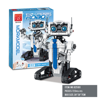 Robot Blok Bangunan XMORK Remote Control Biru Tiga Transformasi Mainan Edukatif Plastik ABS Set Bangunan Modern 723-Piece