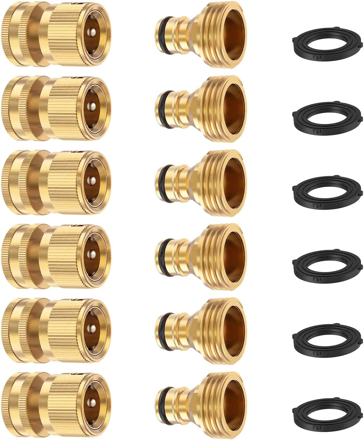 Garden Hose Quick Connect Solid Brass Quick Connector Garden Hose Fitting Water Hose Connectors 3/4 inch GHT