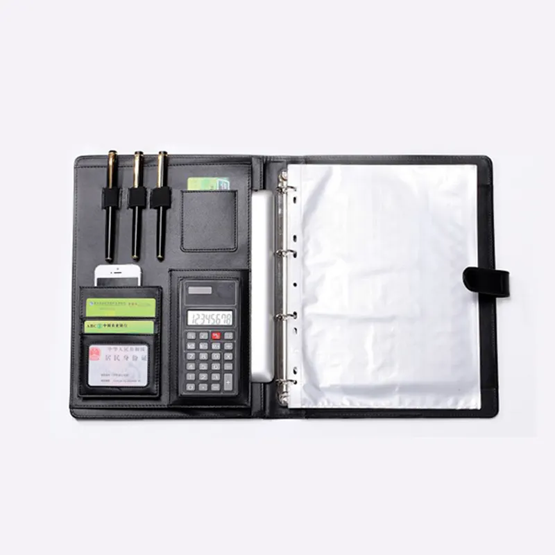 Carpetas de cuero para hombre personalizadas Carpeta de cartera de negocios cartera personalizada con calculadora