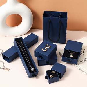 Boîte à bijoux avec étiquette personnalisée boîte à bijoux en papier à tiroir coulissant bleu boîte de présentation avec logo et sac cadeau collier boucle d'oreille - Product Image 5