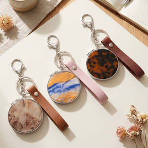 Round <b>Acrylic</b> Compact <b>Mirror</b> Keychain with Leather Strap Lightweight Plastic Frame Folding Dual Sided Pocket Makeup <b>Mirror</b> - Product Image 4