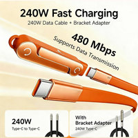 Câble USB-C vers Type-C à charge rapide 240W avec support de téléphone détachable en nylon et silicone, compatible avec iOS
