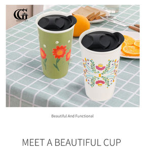 Mignon couple tasse à café tasse créative étudiant bureau tasse de voyage en céramique avec couvercle - Product Image 4