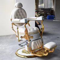 Luxueux or blanc tufté cuir salon de coiffure style chaise de rasage pompe hydraulique base ronde chaise de coiffure à vendre