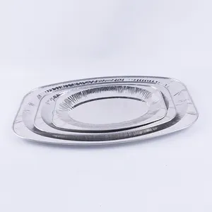 Einweg oval lebensmittel container flach aluminium folie platten fisch grill pan