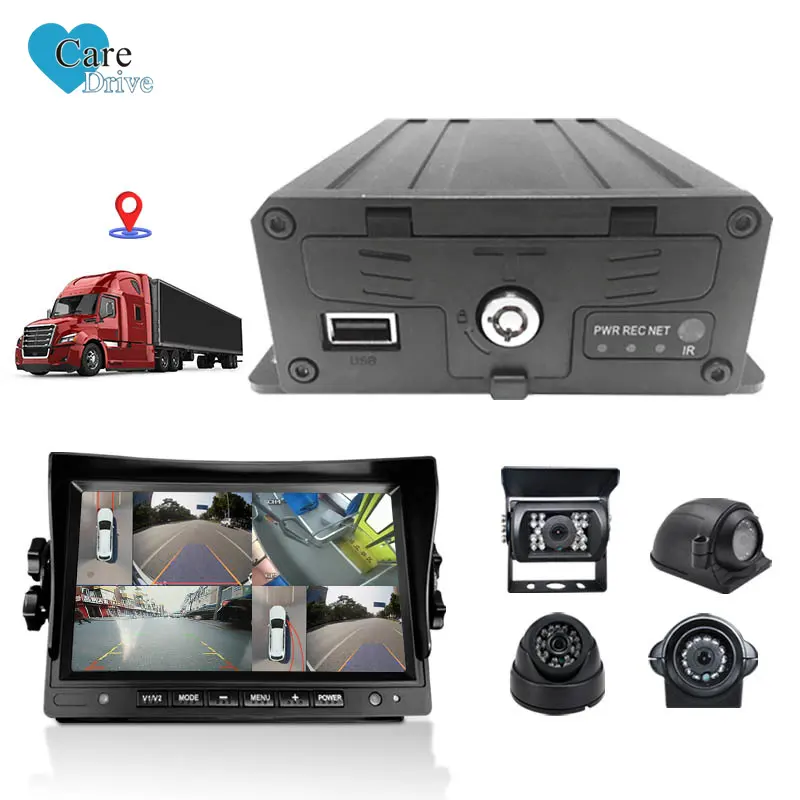 Caredve kit dvr mobil 7 inci, Monitor sandaran kepala teknologi pelacakan GPS dengan 3G/4G/WIFI/kontrol sentuhan 4ch