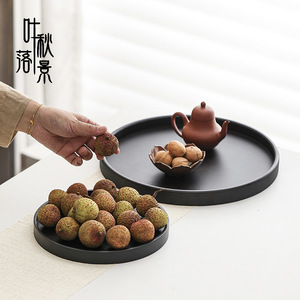 Retro Japanese Round <b>Tray</b> Solid Wood 3 Sizes Multifunctional For Tea Snacks Restaurant Use - Product Image 2