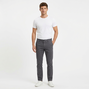 Pantalones Oxford Grises para Hombre, Estilo Chino, Cintura Media, Corte Recto, Antiarrugas, con Bolsillos, para Invierno, Multibolsillos, Carga Media - Product Image 1
