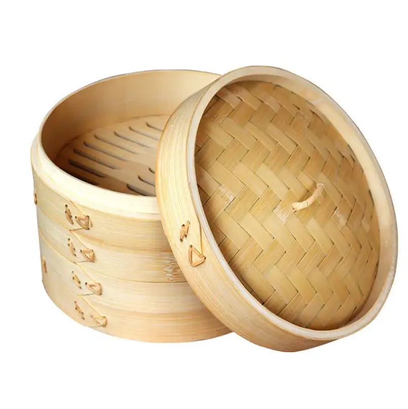 Thân Thiện Với Môi Trường Biểu Tượng Tùy Chỉnh Khỏe Mạnh Nấu Ăn Bánh Bao Dim Sum Bamboo Steamer Với 2 Tier Giỏ Và Nắp