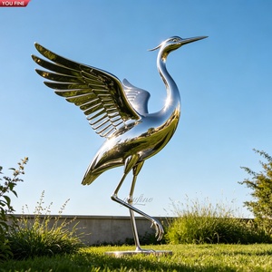 YOUFINE Scultura di Alce in Acciaio Inossidabile Lucidato a Specchio a Grandezza Naturale, Statua Moderna di Gru per Decorazione Giardino - Product Image 1