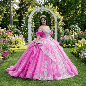 Vestido de Quinceañera Mc008, Color Fucsia, Largo hasta el Suelo, para Fiesta de 16 Años, Vestido de Gala para Eventos - Product Image 1