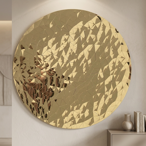 <b>Engraved</b> Carved Stainless Steel Mirror Wall Sculpture <b>Metal</b> Craft Folk Art Golden Plated Wall Decoration Dish - Product Image 5