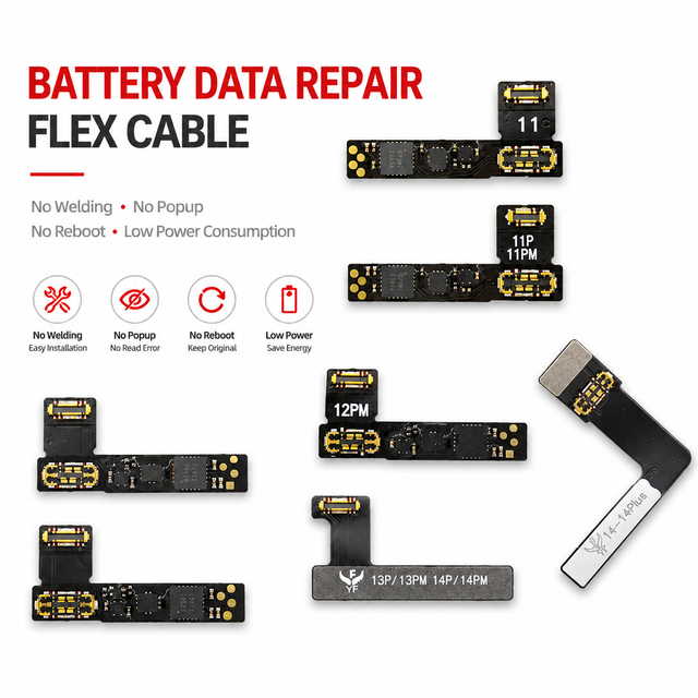 YF Battery Data Repair Flex Cable No Welding No Popup Battery Health Repair Cable for iPhone 11 12 13 14 Pro Max Repair Tool