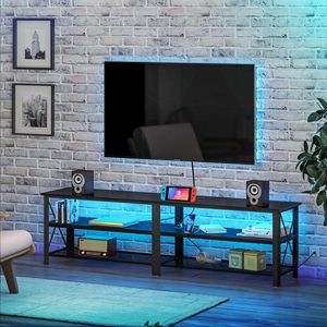 Soporte de <span class=keywords><strong>TV</strong></span> negro moderno de 71 pulgadas con luz LED y toma de corriente <span class=keywords><strong>para</strong></span> <span class=keywords><strong>TV</strong></span> de 50 55 60 65 70 <span class=keywords><strong>75</strong></span> 80 pulgadas <span class=keywords><strong>Mesa</strong></span> de madera de 3 niveles <span class=keywords><strong>para</strong></span> sala de estar - Product Image 3