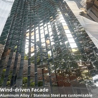Façade décorative ignifuge légère à effet ondulé en panneaux cinétiques en aluminium à énergie éolienne pour hôtels et bâtiments publics