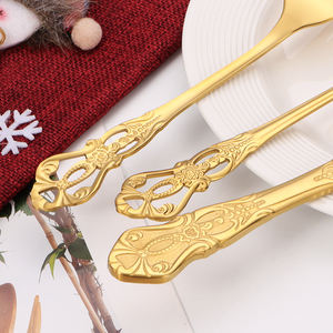 Nouveau Noël En Acier Inoxydable Cuillère Fourchette et Couteau Cadeau Ensemble Royal Argenterie Ensemble De Mariage 24pcs Miroir Or Couverts Ensemble - Product Image 6