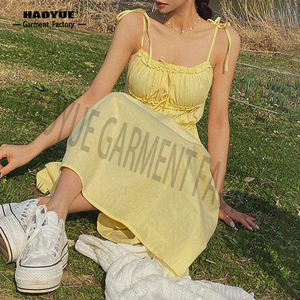 Produttore personalizzato canotta Sherring semplici <span class=keywords><strong>Chiffon</strong></span> <span class=keywords><strong>giallo</strong></span> abiti lunghi Casual da donna - Product Image 5