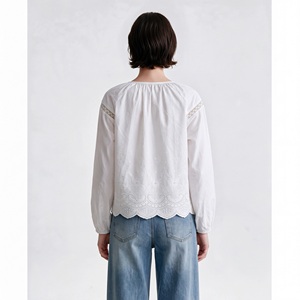 White Embroidered Women Blouse Lace Detail Long Sleeve <b>shirts</b> <b>Boho</b> Style for Daily Wear - Product Image 2
