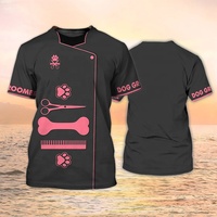 FYD Logo personnalisé motif animal de compagnie toiletteur uniforme multicolore t-shirt surdimensionné à manches courtes chien toilettage uniforme pour animalerie