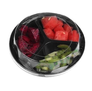 Plateau rond à 3 compartiments divisés en plastique pour collation, salade, dessert, bonbons aux fruits pour noix, olive, fête - Product Image 1