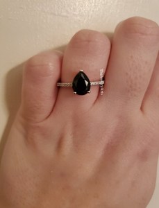 Bague de fiançailles traditionnelle en argent sterling 925 avec spinelle noire naturelle taille poire pour femme - Bijoux d'art - Product Image 4