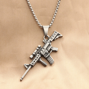 Pendentif Géométrique Fusil M416 en Acier Inoxydable Thème Rétro Punk pour Hommes, Collier Chaîne Carrée Perles Style Punk, Cadeau 280340 - Product Image 1