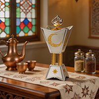 Brûleur d'encens Mabkhara islamique arabe de luxe en métal doré et argenté, forme de croissant de lune, charbon de bois Bakhoor pour le Ramadan, cadeau de l'Aïd, décoration de la maison