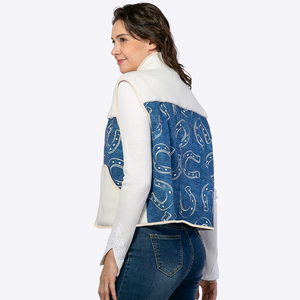 <span class=keywords><strong>Chaleco</strong></span> de <span class=keywords><strong>Forro</strong></span> <span class=keywords><strong>Polar</strong></span> Personalizado para <span class=keywords><strong>Mujer</strong></span> con Estampado de Herradura Estilo Western y Diseño de Patchwork, Top Casual sin Mangas, Fabricante - Product Image 5