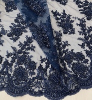 Tissu en tulle brodé de sequins perlés à la main de haute qualité, lourd, bleu marine, pour robes et accessoires de mariage