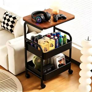 <b>Storage</b> Cart 3 Tier Wooden Top Metal Frame Portable Multi Layer Organizer For <b>Kitchen</b> Bathroom Bedroom Toy Food <b>Storage</b> - Product Image 2