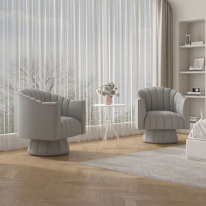 Fauteuil d'appoint capitonné crème, fauteuil moderne pour salon, siège en tissu pour chambre, balcon, réception - Product Image 4