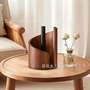 Wooden <b>Kitchen</b> <b>Paper</b> Towel Holder Round Brown Solid Wood Minimalist Design Eco Friendly Desktop Organizer - Product Image 5