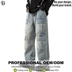<span class=keywords><strong>Jean</strong></span> <span class=keywords><strong>cargo</strong></span> sur mesure pour homme, coupe ample, multi-poches, en denim délavé, style rétro, décontracté, jambe large - Product Image 6