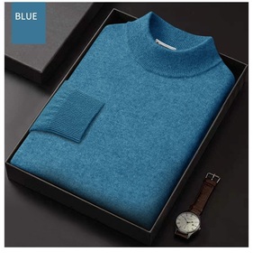 Jersey de lana de mohair de Invierno en Blanco de ganchillo liso negro con cuello redondo suéter de punto de Cachemira para hombres - Product Image 3