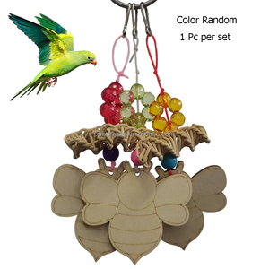 Venta caliente de madera <span class=keywords><strong>trabajadora</strong></span> pequeña abeja y loro juguete colorido ratán tejido cadena pájaro juguete transfronterizo Color aleatorio - Product Image 2