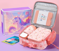 Passe au lave-vaisselle Boîte à repas Tiffin rose à 3 compartiments pour enfants avec sac à lunch et bouteille d'eau