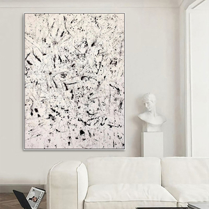 Moderno fatto a mano in bianco e nero parete arte Pollock stile a goccia riproduzioni di pittura a olio astratta per la decorazione della casa - Product Image 6