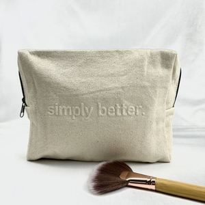 Hot Selling 100% Organic Cotton <b>Makeup</b> Bag Customized Eco-friendly Natural Cotton <b>Storage</b> Pouch Canvas Pouch with Zipper - Product Image 2