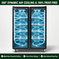 Réfrigérateur commercial à double porte vitrée pour boissons, avec ventilateur de refroidissement, vitrine verticale pour boissons avec éclairage LED pour supermarché