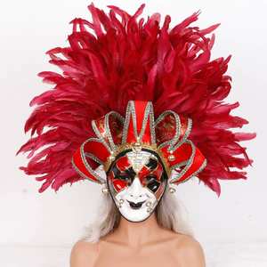 Máscara <span class=keywords><strong>de</strong></span> plumas suaves para fiesta <span class=keywords><strong>de</strong></span> Navidad, máscara dramática <span class=keywords><strong>de</strong></span> cara completa para actuaciones en escenario, Halloween, carnaval, disfraces y cosplay - Product Image 2