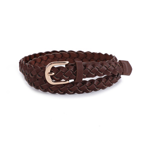 Cinturón de cuero trenzado para hombre, color marrón oscuro, piel de vaca, hebilla de cobre, informal, para viajes al aire libre, cinturón duradero para la cintura - Product Image 2