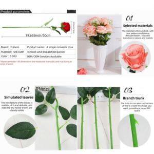 ลดราคาพิเศษ ดอกกุหลาบเทียมสัมผัสเหมือนจริง ขนาด 19.69 นิ้ว สำหรับตกแต่งงานแต่งงานและบ้าน รับผลิตตามสั่ง ขายส่ง - Product Image 3