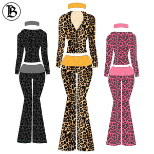 New Style Women Gym Ladies <strong>Outfits</strong> <strong>Leopard</strong> Yoga Top Activewear Custom Tracksuit Cheetah <strong>Print</strong> Two Piece Fold Over Flare Pant Set - Product Image 5