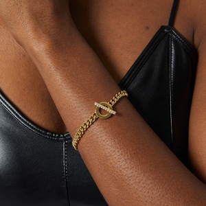 Nouveau design, bracelet tendance géométrique en zircon, chaîne Cuba, laiton plaqué or 18 carats, cadeau unisexe - Product Image 5