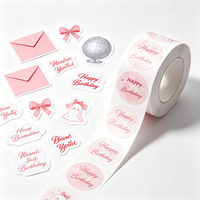 Étiquettes autocollantes transparentes roses en forme de nœud, rouleau de 500 pièces, pour récompenses mignonnes, cartes pour enfants, emballage cadeau, remerciements