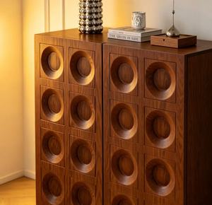 Mid Century Modern Solid Wood Extendable Living Room Cabinet 2-Door <b>Circular</b> Carved Design Modular Adjustable <b>Shelves</b> Large - Product Image 5
