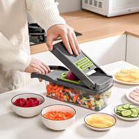 Handmatige 16-in-1 plastic voedselsnijder, uien- en groentesnijder, mandoline, fruitsnijder, multifunctionele groentesnijder