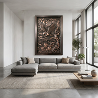 Sculpture en bronze sur mesure à thème oriental : Aigle en vol et paysage floral en relief, conception personnalisée + service de montage expert
